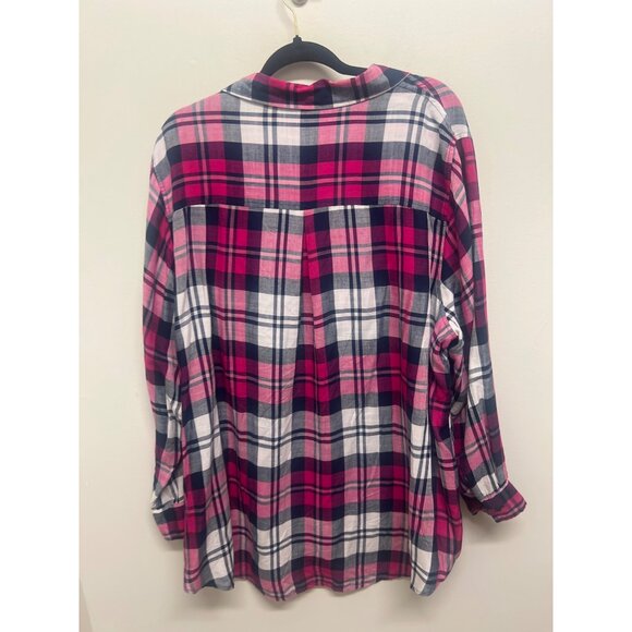 Womens Pink Plaid Button-Down Shirt By Terrys Studio  Long Sleeve & Collared  Si - Picture 5 of 5